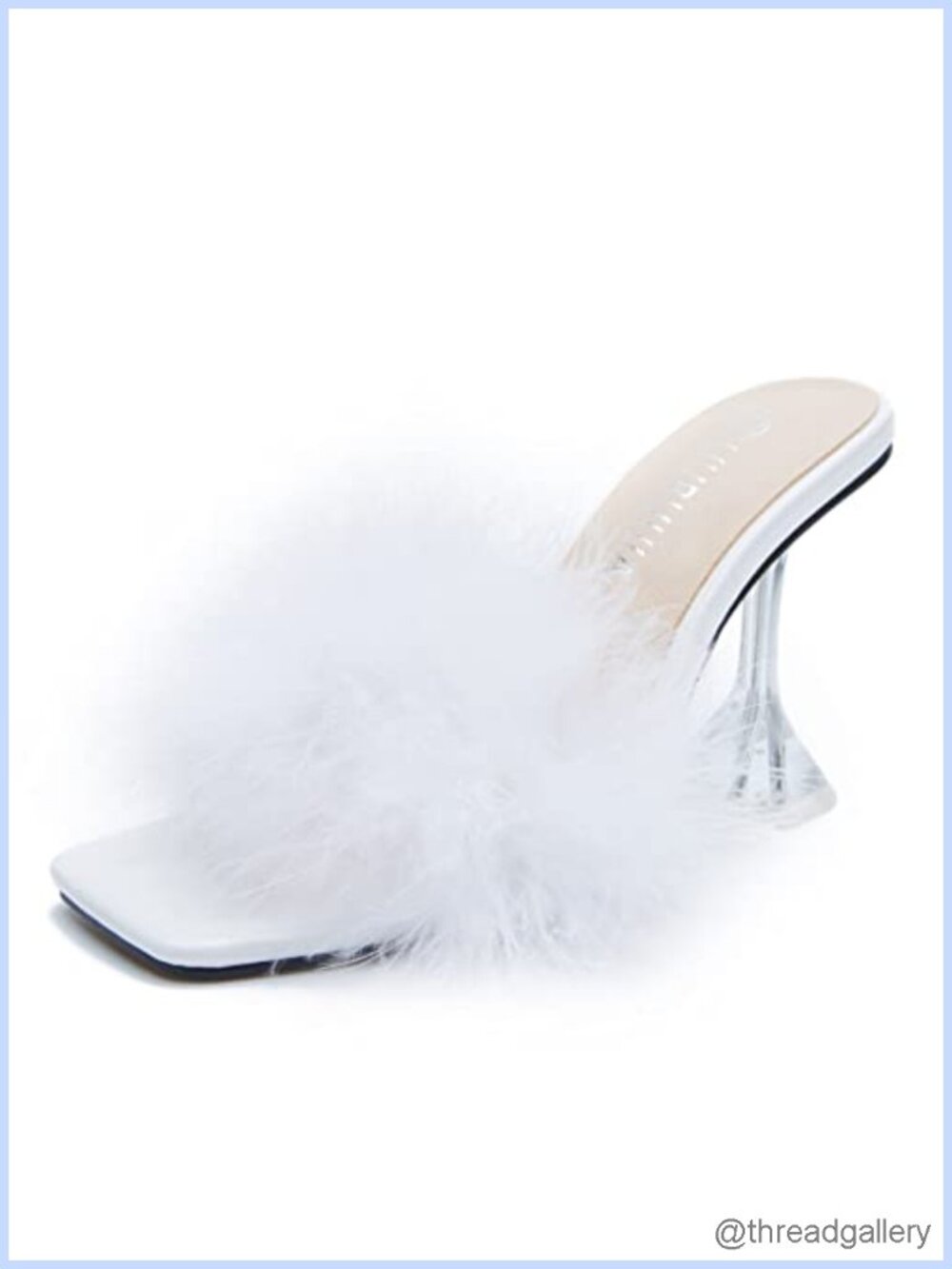 Faux Fur Feather Heeled Mules Slip On Square Toe Wedding Sandals